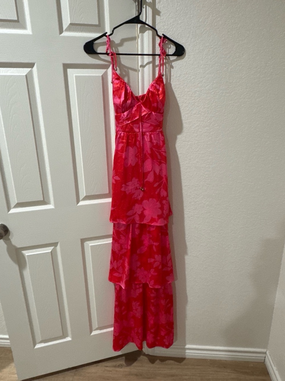 Tie-Shoulder Pink Floral Maxi Dress